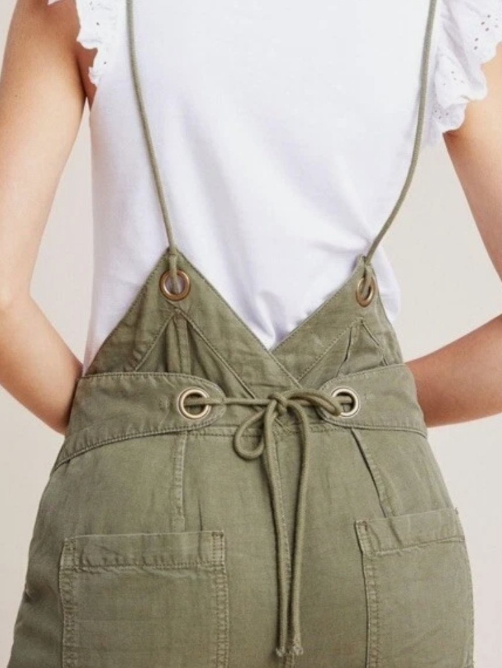 Anthropologie Olive Bib High-Waist Wide Leg Utility  Overalls - Picture 4 of 4